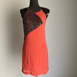 ❤️ French Connection sz 0 orange sleeveless sequin shift mini‎ dress